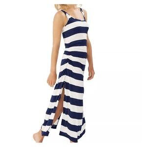 Tommy Bahama‎ Striped Maxi Dress Blue White Sleeveless Slit Ruched Casual Sz S